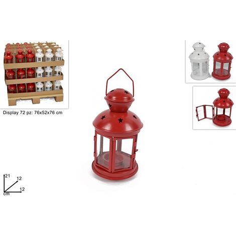 1 Pezzo Lanterna Decorativa Natalizia Porta Tea-Light 21 cm 2 Colori