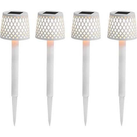 LED Außenlampe Solar Akku - 4 Stück - 39 cm hoch Erdspieß IP44 3000 K Modern kabellos tragbar Außenleuchte Gartenlampe (1/4)