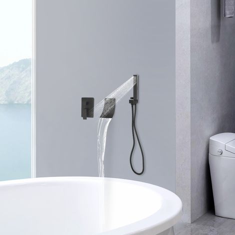 Ensemble de Robinetterie de Douche Encastrable,Douchette à main et robinet de baignoire, Fixation Murale, Salle de Bain, Noir Mat (1/5)