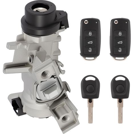 1K0905851B Neiman Interrupteur d'allumage Serrure d'allumage avec 2 Clés + 2 Télécommandes pour A3 Q3 TT Golf 5 6 7 Seat Altea Leon Beetle Caddy Commutateur d'allumage 1K0905841 1K0905865 (1/5)