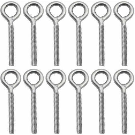 Lot de 12 Boulons- M8 à Oeil en 304 Acier Inoxydable Vis à Anneau Piton à Visser pour Balançoire Machine Extérieure (1/5)