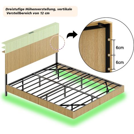 Lit moderne suspendu avec panneaux rainurés, tête de lit incluse, équipé d'un éclairage LED d'ambiance et d'un cadre robuste en fer plat renforcé - 180 x 200 cm - Light Egg (1/4)