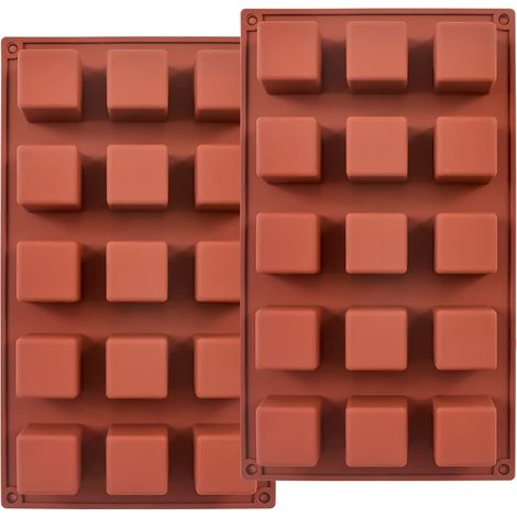 15 cavités 1,4 pouce carré en silicone moule, cube moule pour faire des bonbons au chocolat, gâteau, bac à glaçons, truffes pralinés, lot de 2 (1/5)