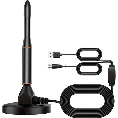 Antenne TV IntéRieur Puissante, CâBle Coaxial De 5m,Chaînes Locales Gratuites 500km Réception Longue Portée à 360°,Compatible avec 4K 1080P et Tous Les TV (1/5)
