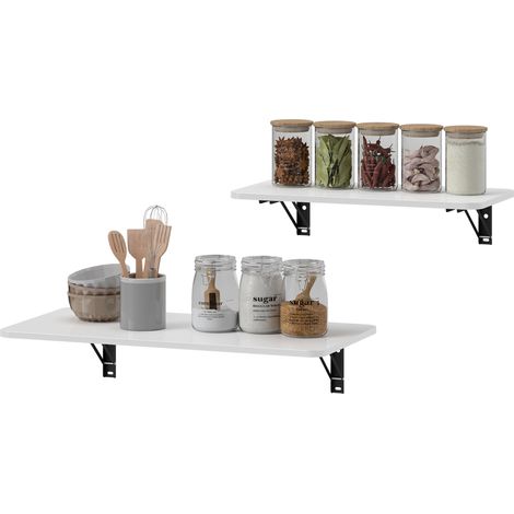 Lot de 2 tables pliantes murales, table murale rabattable en bois, pour cuisine, salle à manger, bureau, blanc brillant