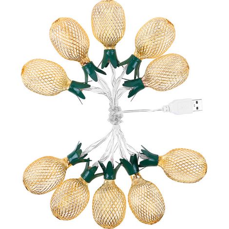 Guirlande lumineuse décorative en métal blanc chaud, 10 LED, alimentation USB, 1,5 m, motif ananas, idéale pour la maison, la cour ou les fêtes de Noël. (1/5)