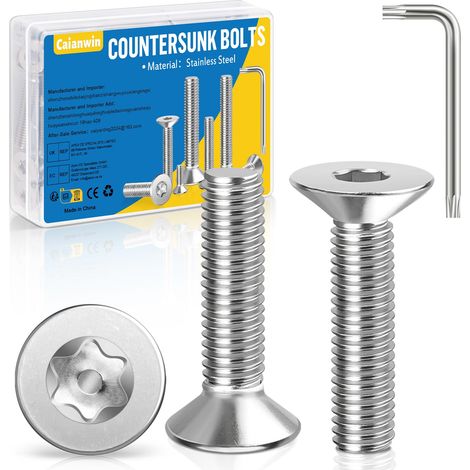 Lot de 20 vis à tête fraisée M6 x 20 mm en acier inoxydable avec clé Torx 304 pour machines, appareils et meubles (1/5)