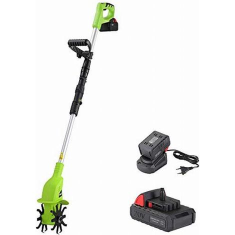 BAKAJI Motozappa per Orto Elettrozappa Batteria Litio 20V 4000 mAh Zappatrice Zappa a Motore Elettrica 2 Lame da 15cm Larghezza Lavoro 10cm velocità 250RPM Manico Ergonomico Coltivazione Giardino (1/5)