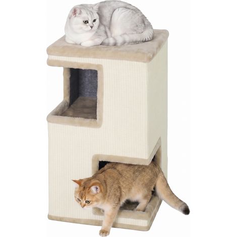 Cage à chat intérieure à 3 étages. grotte semi-fermée avec surfaces à griffer tout autour. 2 grottes pour chats (1/5)