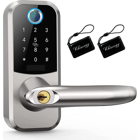 Serrure de porte intelligente Serrure de porte intelligente Bluetooth électronique biométrique empreinte digitale APP porte-clés Alexa poignée serrures d'entrée sans clé for la maison ( Color : Silver (1/5)
