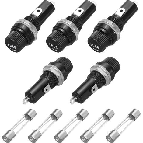5Pcs Porte-fusibles montés sur Panneau 45 x 18,4 mm 250V 125V, 30A Porte-fusibles à Capuchon vissé avec 5 fusibles en Verre à Action Rapide de 6 x 30 mm (1/5)