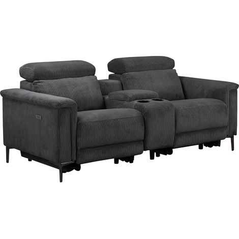 Lund-Fauteuil inclinable double avec fonction électrique en velours côtelé anthracite (1/5)