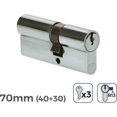 Cylindre De Porte à Nickel 70mm (40+30mm) Court Cam R13 Avec 3 Clés Inclus Edm (1/3)