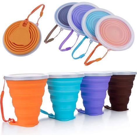 4 Tasses pliables en silicone avec couvercle, 270ml, idéales pour le camping, la randonnée, le pique-nique (1/5)