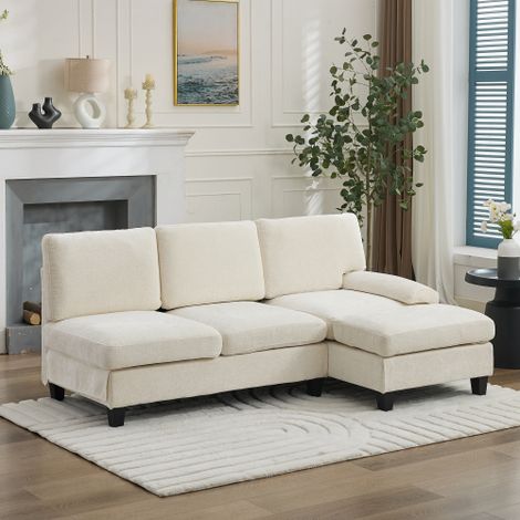 19411881cm Gepolstertes Sofa und Couch , 3-Sitzer-Sofa Ecksofa für Wohnzimmer, Wohnung, Lounge und Schlafzimmer – L-förmiges Schlafsofa, Freizeitsofa, Beige, Leinen