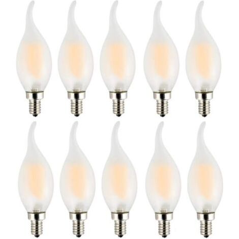 Ampoule LED E14 à Filament,Lot de 10 Ampoules Flamme,4 Watts Consommés Equivalence Incandescence 40W,2700K Blanc Chaud et 400LM,Angle de Faisceau 360° (1/5)