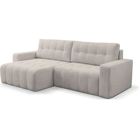 Selsey Maillo – Ecksofa mit Schlaffunktion & Bettkasten, Cord, Universal, Hellbeige