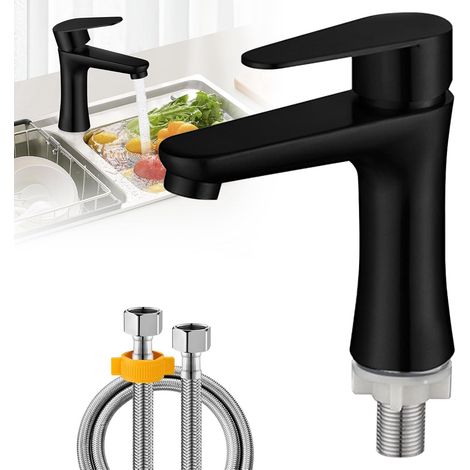 Bathroom Faucet, Washbasin Tap, Hand Wash Basin Faucet Stainless Steel Cold Water Tap Wash Basin Tap with Hoses for Toilet Bathroom (1/5)