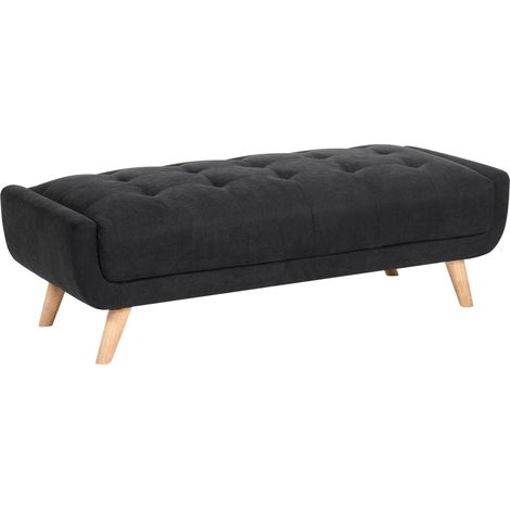 Pouf Retro en Tissu Rectangulaire Pieds en Bois Noir Habo (1/5)