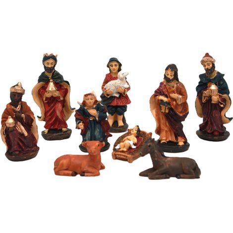 Weihnachtskrippe mit 9 Figuren – Heilige Familie, Heilige Drei Könige, Krippe (1/5)