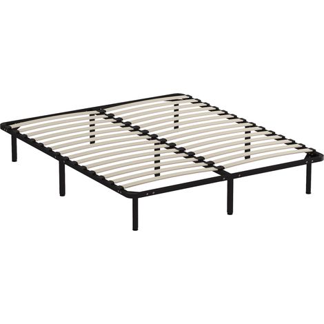 Cadre de lit 160x190 cm, lit double en bois massif avec sommier à lattes, pieds et espace de rangement sous le lit, noir (1/5)