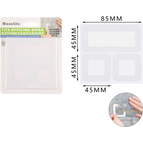 TrAdE Shop Traesio - Set 6 Toppe Adesive Rete Bianca Riparazione Fori Strappi Zanzariere 45x85mm/45x45mm 622156 - (1/3)