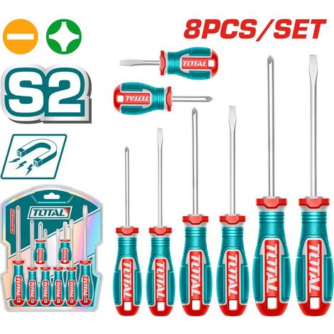 SET CACCIAVITI 8pz TAGLIO E CROCE GIRAVITI CACCIAVITE PROFESSIONALE S2 TOTAL