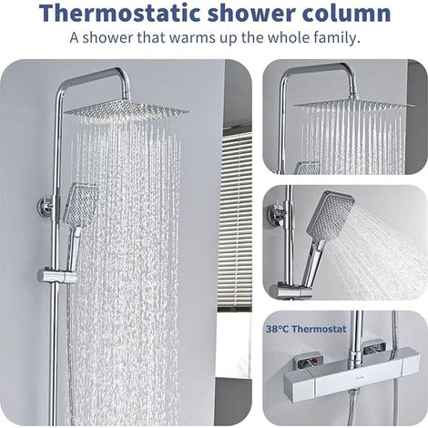 Thermostatic Shower Column Anti-Limescale Chrome Square (1/3)