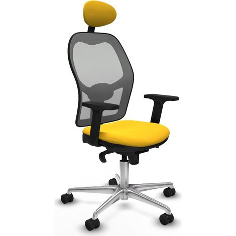 Jorquera sincro malla gris similpiel amarillo brazos 2D base aluminio cabecero fijo ruedas 65mm nailon (1/5)
