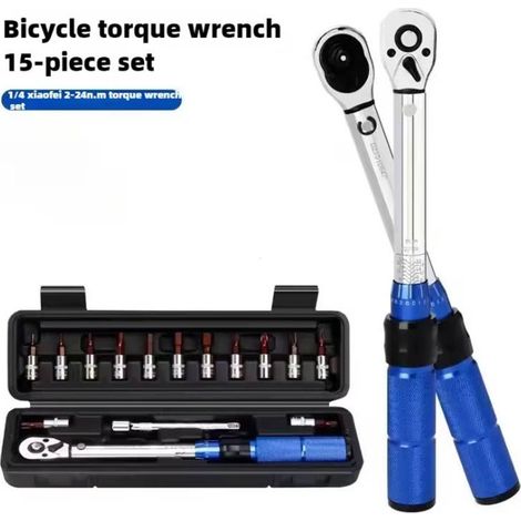 Clé dynamométrique préréglée, jeu de 15 pièces, bricolage vélo, atelier et maintenance industrielle, couples précis et garantis (1/5)