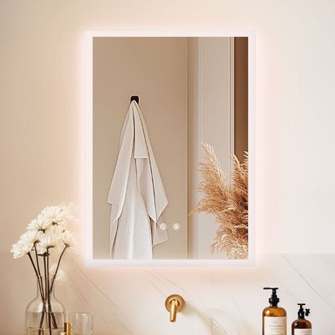 50cm x 70cm Rectangular LED Bathroom Mirror with Frosted edge Backlit Lights, Anti Fog (1/5)