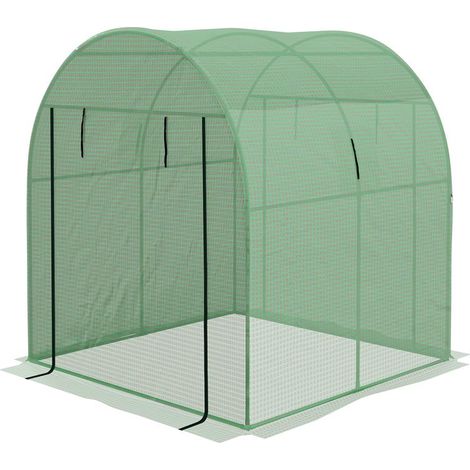 SERRA A TUNNEL PER ORTO 1.8X1.8X2M IN ACCIAIO E PE ANTI UV CON PORTE AVVOLGIBILI E FINESTRE. VERDE (1/5)