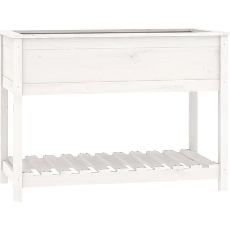 Vaso per fioriera aiuola rialzata piante fiori terrazza giardino con ripiano 111,5 x 54 x 81 cm legno massiccio di pino bianco 020038386