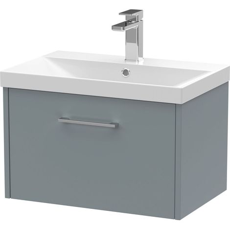 Winshill Contemporary 1 Drawer Wall Hung Vanity Unit with Thin Edge Basin, Grey, 600mm (1/4)