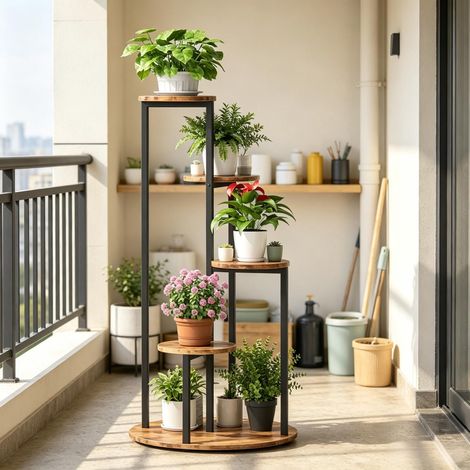 Support pour plantes d'intérieur avec structure métallique pour balcon, jardin ou terrasse - Porte-plantes multifonctionnel pour la décoration intérieure (1/5)