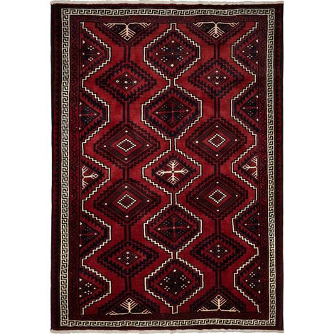 Tapis d'orient 223 x 307 cm, oriental, noué à la main en laine naturelle, rouge, crème et noir, authenticité artisanale (1/5)