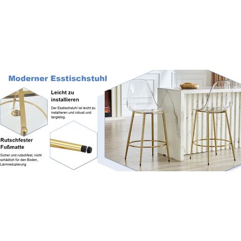 2er-Set transparente Barhocker mit schwebendem Design – ideal für europäische offene Küchen. Goldene Metallbeine passen perfekt zum leicht luxuriösen Minimalismus. Gesamthöhe: 102 cm. (1/5)