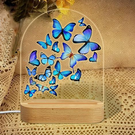 Veilleuse en forme d'arc avec essaim de papillons bleus Lampe LED 7 couleurs Décoration chambre bébé Cadeau naissance (1/5)