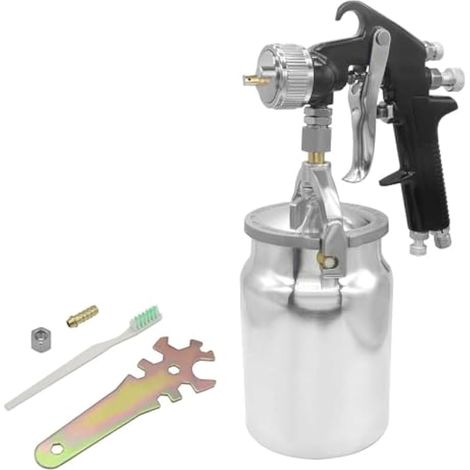 HVLP Pistolet de peinture avec siphon 1000 cc, buse de 1,8 mm, pistolet de peinture automobile pour peinture de voitures, maisons, murs (noir) (1/5)