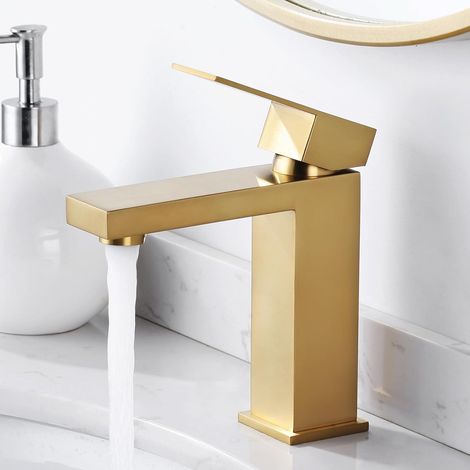 Waschbeckenarmatur, Edelstahl 304, regulierbarer Warm- und Kaltwasserhahn mit abnehmbarem Strahlregler, für Badezimmer- oder Hotelwaschbecken, Gold (1/5)