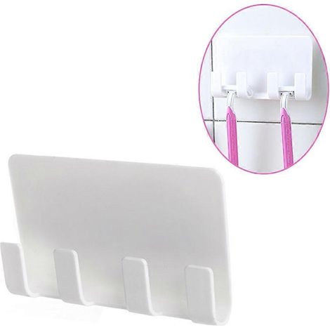 Support de rangement à 4 crochets pour téléphone portable avec chargeur adhésif blanc (1/4)