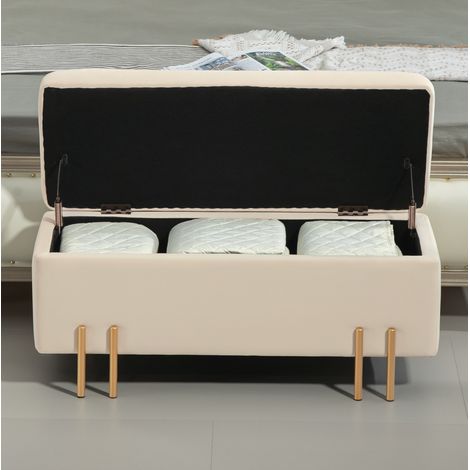 MEUBLIV Panca contenitore 100 x 40 x 42 cm beige – vano portaoggetti per soggiorno e camera (1/5)