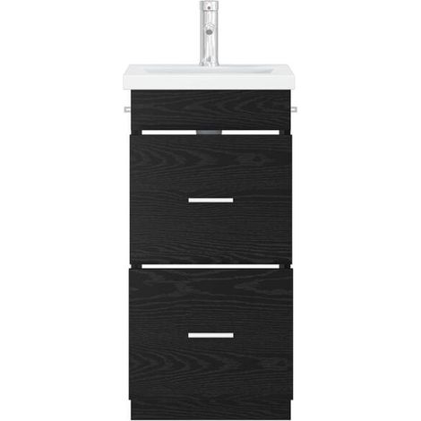 Meuble Salle de Bain avec Lavabo Intégré, 42 x 40 x 84,5 cm, Design Moderne en Chêne Noir, Meuble Vasque Compact pour Petit Espace, Rangement Pratique et Élégant (1/5)