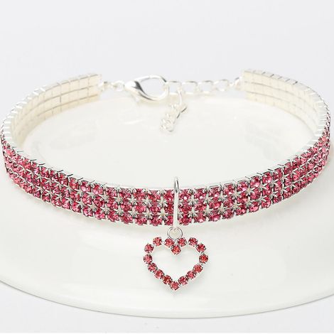 a Pink M Lastique Amour Chat Et Chien Bijoux, Rglable 3 Ranges Cristal Diamant Chat Et Chien Collier Lastique Pet Collier Pendentif (1/5)