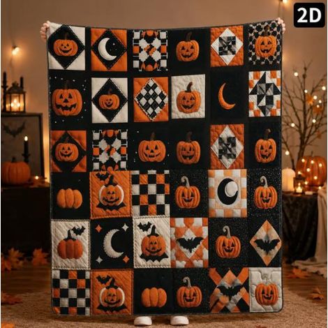 New Halloween Series Patchwork Blanket, Spooky Pumpkin Ghost Festival Plush Blanket, Nap Sofa Blanket - C - 100130CM