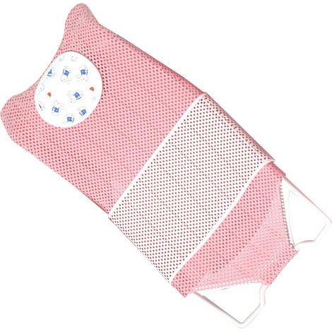 Support de bain pour bébé universel à hauteur réglable, confortable et stable, rose, avec coussin et tapis antidérapant. (1/2)