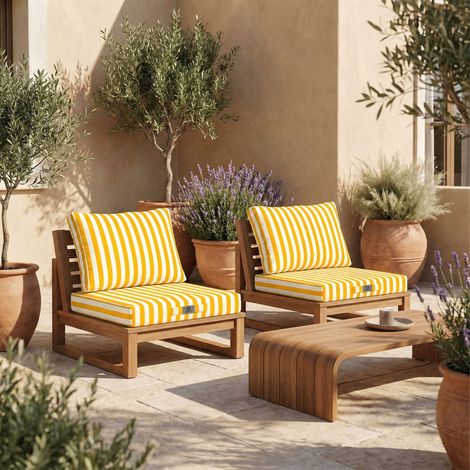 Ensemble Coussins Salon Jardin 50x60 Rayure Jaune - Premium 270g (Assise + Dossier)