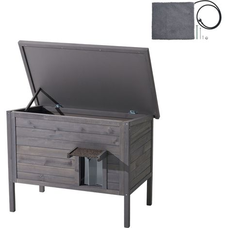 Mophorn Casa para Gatos con Calefacción, Refugio Impermeable con Almohadilla Térmica, Puerta de PVC y Techo de Asfalto Abatible para 1-3 Gatos en Invierno, 87 x 53,5 x 69 cm (1/5)