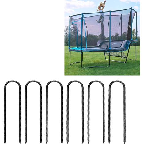 6 Stück Stahlbetonkeile, Zeltkeile, Gartenanker, U-förmig, für Trampoline, Zelte, Schaukeln, 30 cm, schwarz (1/5)