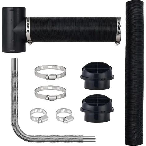 Kit de mangueras de calefacción diésel, conducto extensible de 75 mm, tubo de escape de acero inoxidable, negro. (1/2)